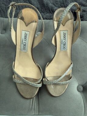 Jimmy Choo Gold Glitter Strappy High-Heel Sandals